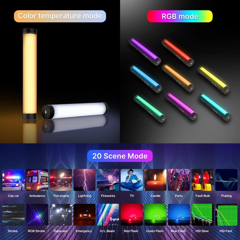 PICTRON ULANZI VL110 RGB Light Wand, Handheld Light Stick Camera LED Video Tube Light Bar, 2500-9000K Dimmable, 2600mAh Battry CRI 95+ with Magnetic Attraction for Photography Vlog TIK Tok - Image 5